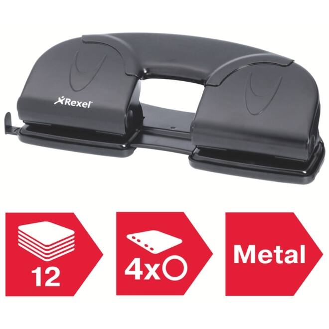 Perforator Rexel V412 4-gaats 12 vel zwart
