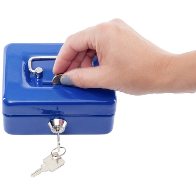 Geldkist MAUL met muntgleuf en slot 125x95x60mm blauw