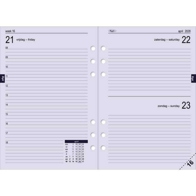 Agendavulling 2026 Kalpa A5 1dag/1pagina