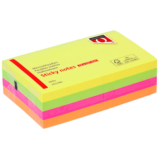 Memoblok Quantore 76x127mm neon assorti 4 kleuren