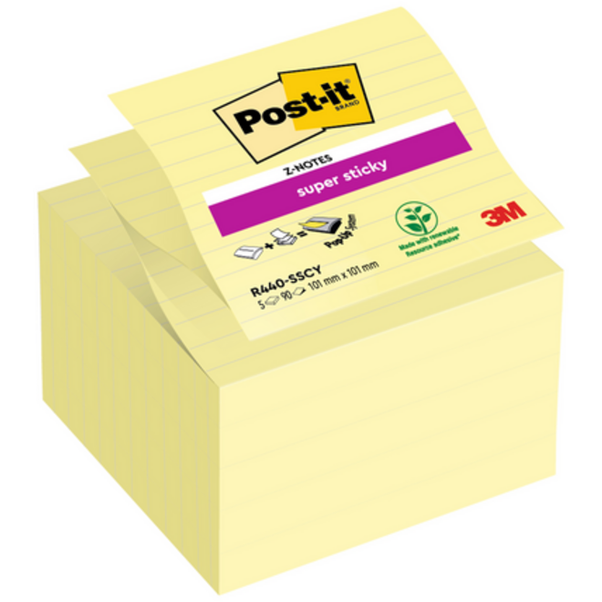 Memoblok Post-it Z-Notes S440 Super Sticky 100x100mm geel