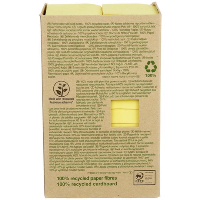 Memoblok Post-it 653 38x51mm recycled geel