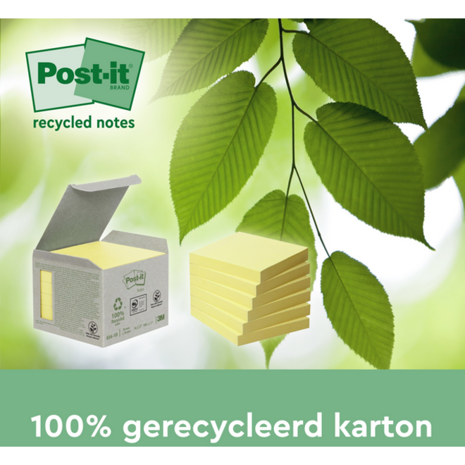 Memoblok Post-it 653 38x51mm recycled geel