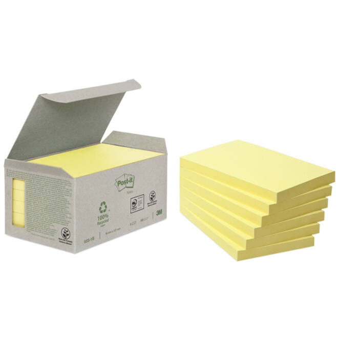 Memoblok Post-it 655-1B recycled 76x127mm canary yellow