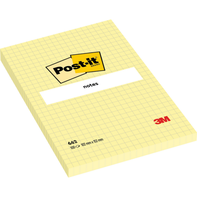 Memoblok Post-it 662 102x152mm ruit geel