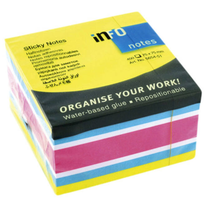 Memoblok info notes kubus 450 vel 75x75mm neon assorti