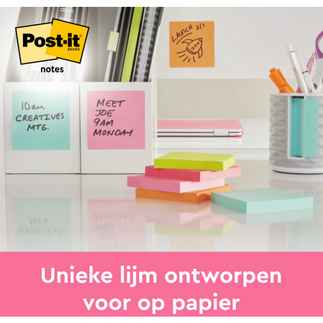 Memoblok Post-it 654 76x76mm neon groen