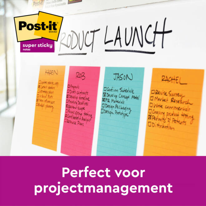 Memoblok Post-it 6445 Super Sticky 152x101mm assorti