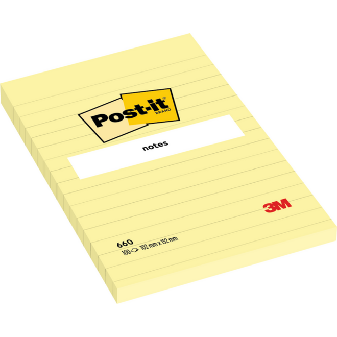 Memoblok Post-it 660 lijn 102x152mm canary yellow