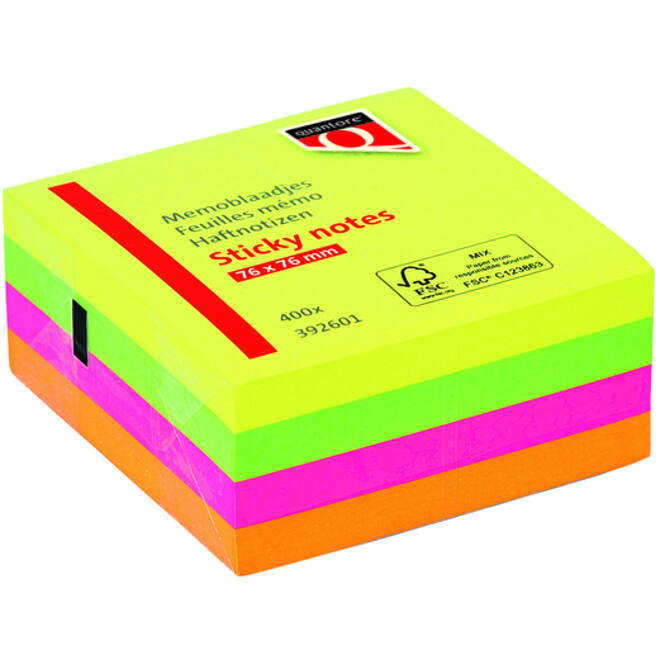 Memoblok Quantore 76x76mm neon kleuren assorti 4 kleuren