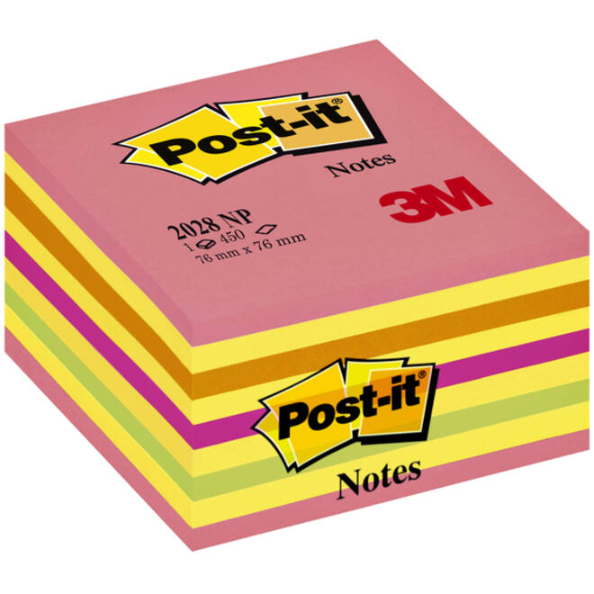 Memoblok Post-it 2028 76x76mm kubus neon kleuren
