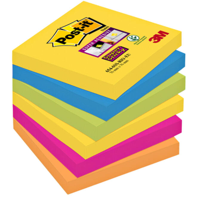 Memoblok Post-it 654 Super Sticky 76x76mm Rio