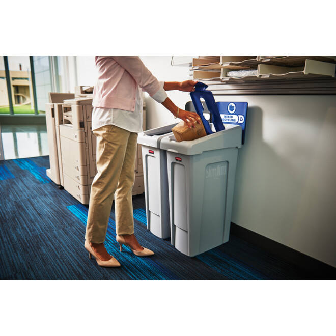Afvalbak Rubbermaid Slim Jim Recyclestation starterset 87L grijs
