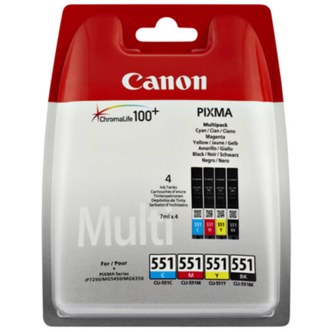 Inktcartridge Canon CLI-551 zwart + 3 kleuren