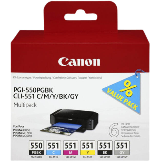 Inktcartridge Canon PGI-550 + CLI-551 zwart + 5 kleuren