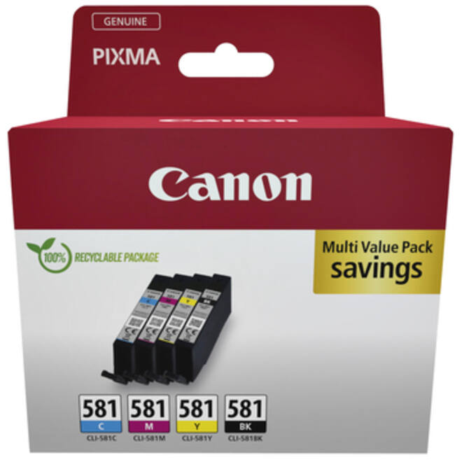 Inktcartridge Canon CLI-581 zwart + 3 kleuren