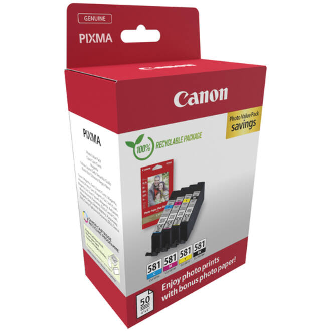 Inktcartridge Canon CLI-581 zwart + 3 kleuren