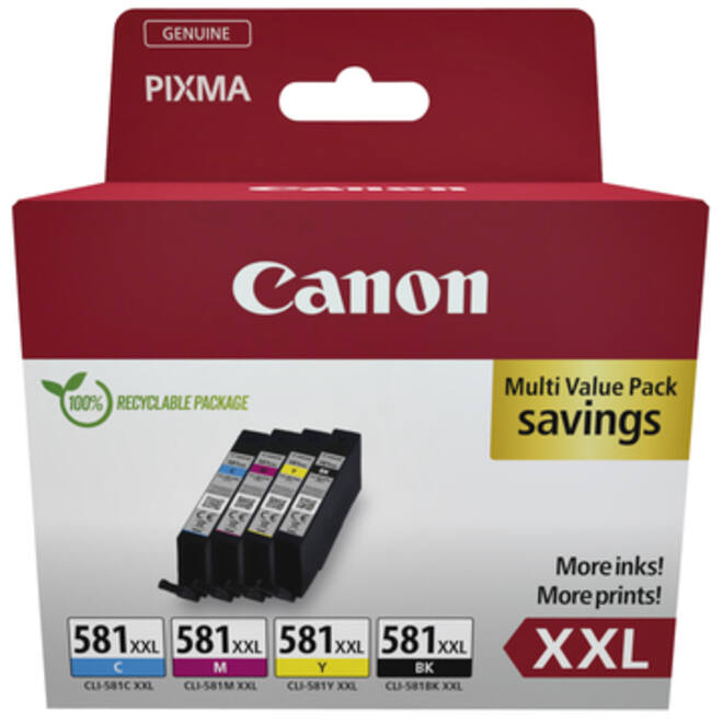 Inktcartridge Canon CLI-581XXL zwart + 3 kleuren
