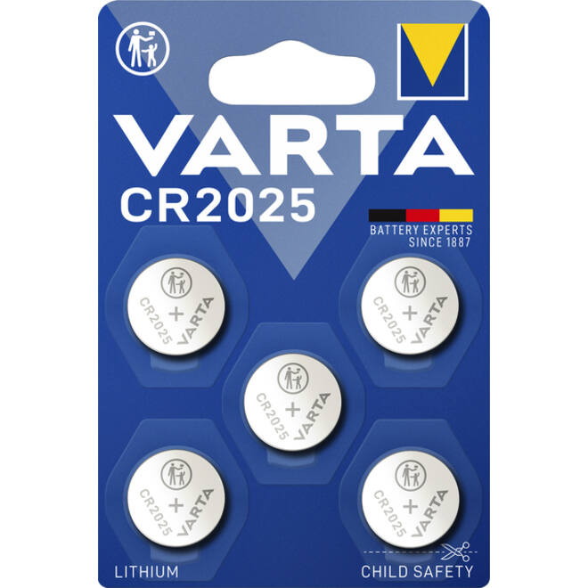 Batterij Varta knoopcel CR2025 lithium blister à 5stuk