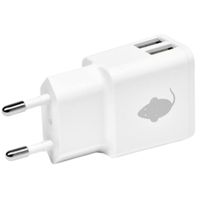 Oplader Green Mouse USB-A 2x 2.4A wit