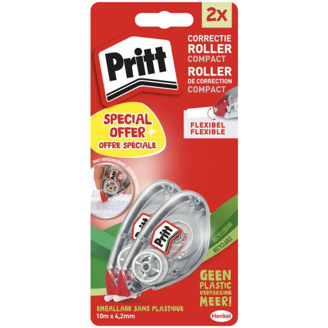 Correctieroller Pritt 4.2mmx10m compact flex blister à 2 stuks