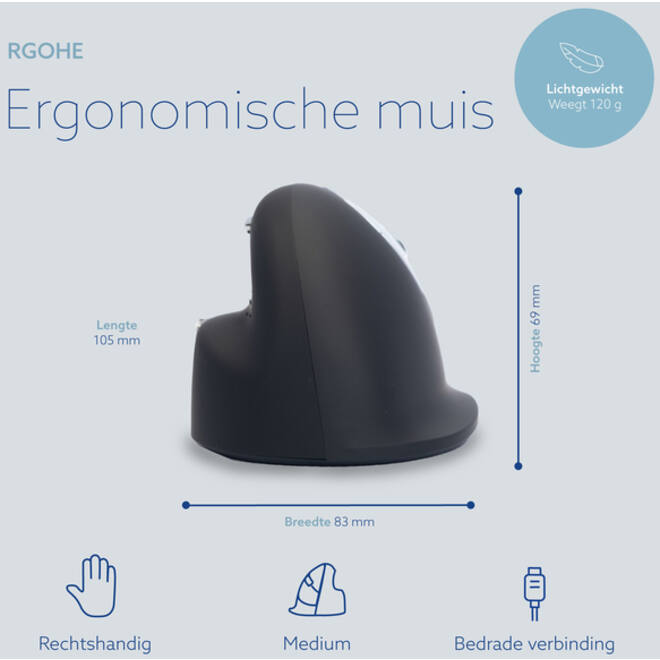 Muis R-Go Ergonomisch HE Break Draad Rechts M