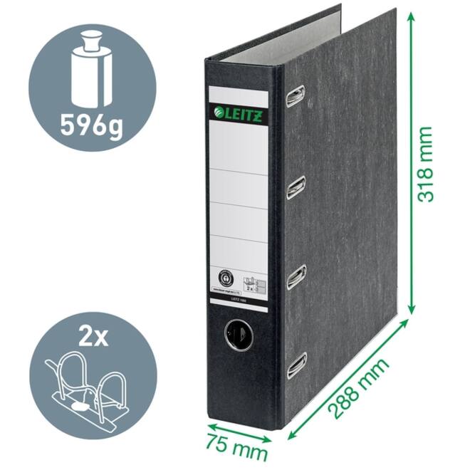 Ordner Leitz 1092 giro-bank met dubbele mechaniek 75mm karton A4 zwart