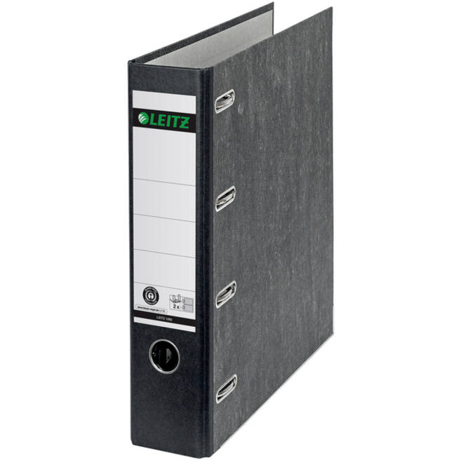 Ordner Leitz 1092 giro-bank met dubbele mechaniek 75mm karton A4 zwart