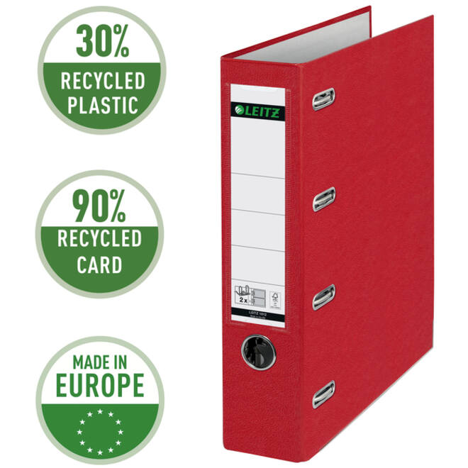 Giro-bank ordner Leitz A4 met dubbele mechaniek 80mm PP rood
