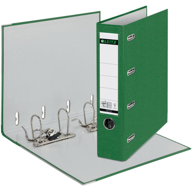 Giro-/bank ordner Leitz A4 met dubbele mechaniek 80mm PP groen