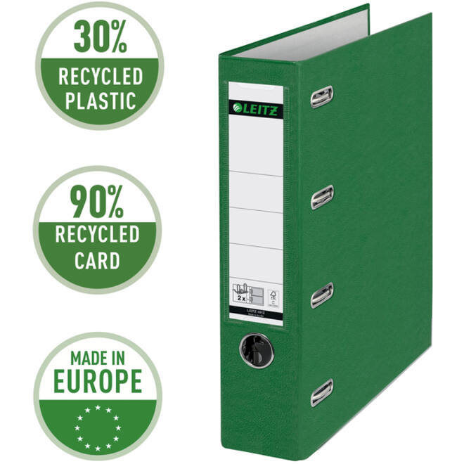 Giro-/bank ordner Leitz A4 met dubbele mechaniek 80mm PP groen