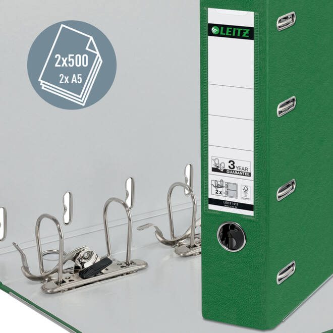 Giro-/bank ordner Leitz A4 met dubbele mechaniek 80mm PP groen