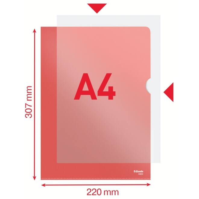 Insteekmap L-model Esselte standaard A4 0.11mm PP rood 100 stuks