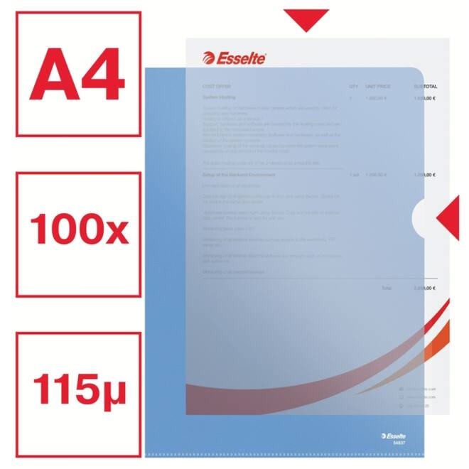 Insteekmap L-model Esselte standaard A4 0.11mm PP blauw 100 stuks