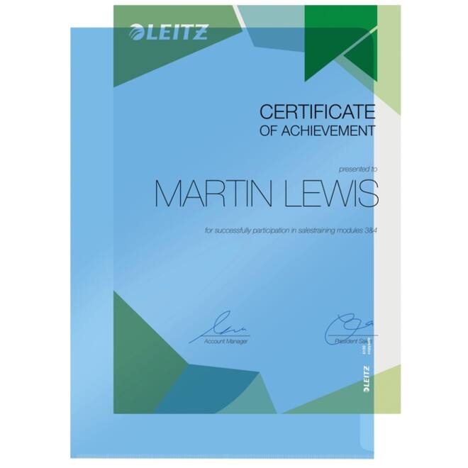 Insteekmap L-model Leitz Premium lasnaad copy safe 0.15mm PVC A4 blauw 100 stuks