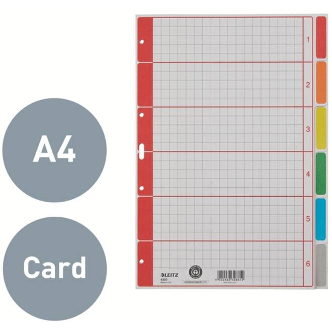 Tabbladen Leitz 4-gaats 4350 6-delig grijs karton
