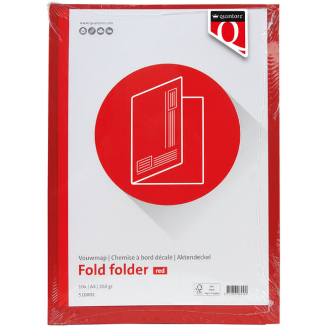 Vouwmap Quantore A4 ongelijke zijde 250gr rood