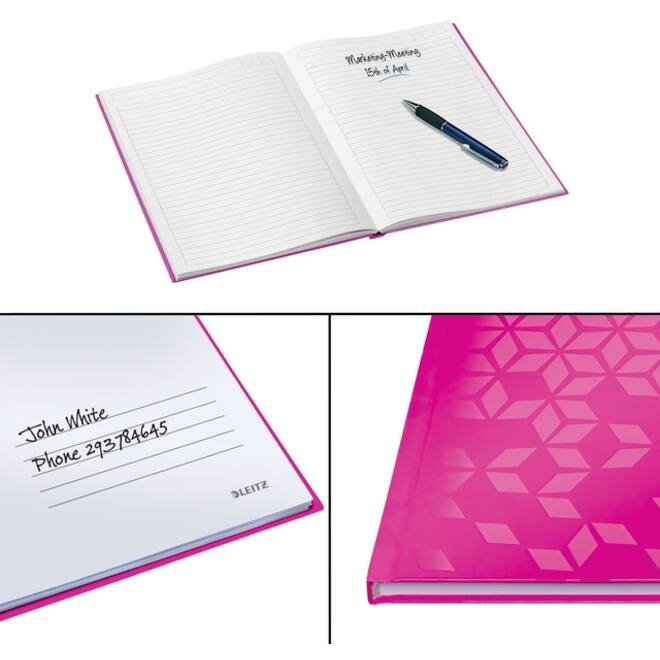 Notitieboek Leitz WOW A4 160blz 90gr lijn roze