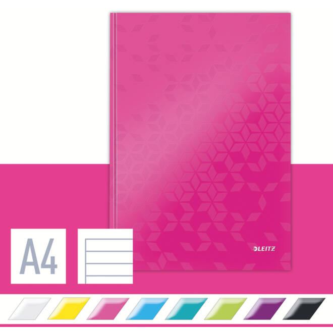 Notitieboek Leitz WOW A4 160blz 90gr lijn roze