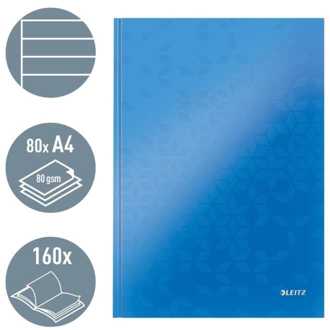 Notitieboek Leitz WOW A4 160blz 90gr lijn blauw