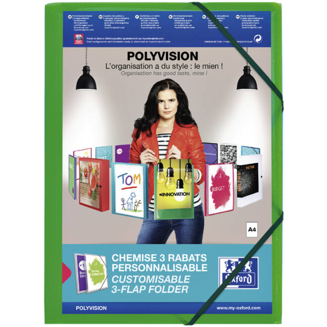 Elastomap Oxford Polyvision A4 met insteektas 3 kleppen PP groen