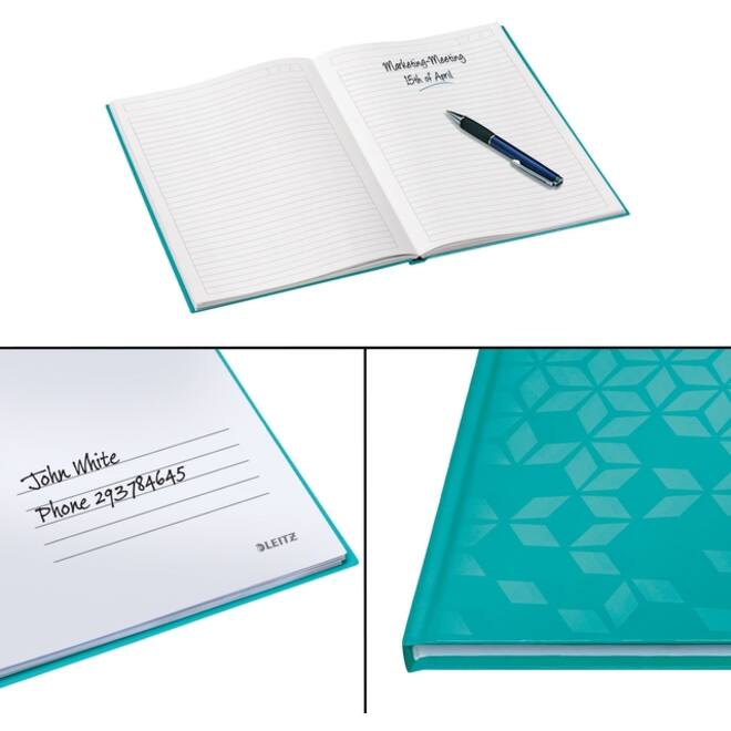 Notitieboek Leitz WOW A4 160blz 90gr lijn ijsblauw