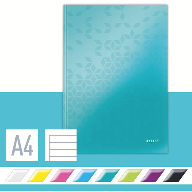 Notitieboek Leitz WOW A4 160blz 90gr lijn ijsblauw
