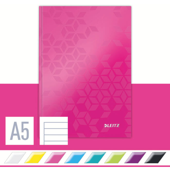 Notitieboek Leitz WOW A5 160blz 90gr lijn roze