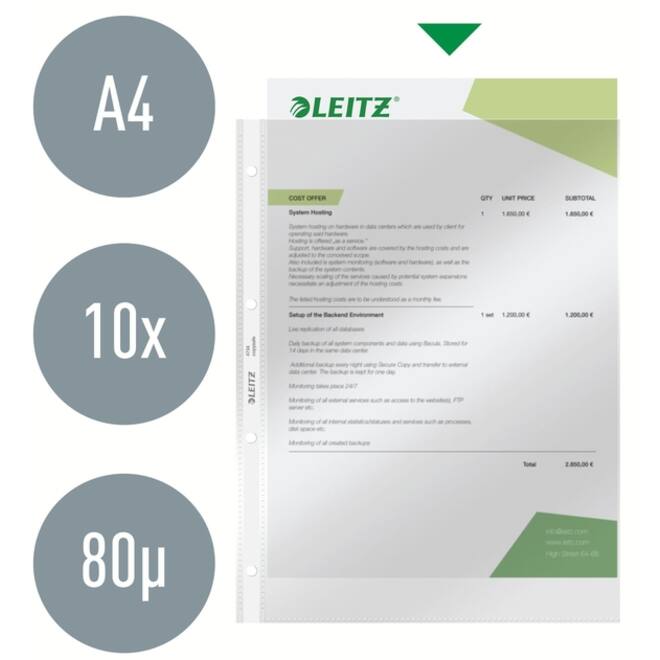 Showtas Leitz Premium standaard copy safe 0.09mm 4-gaats PVC A4 glashelder 100 stuks