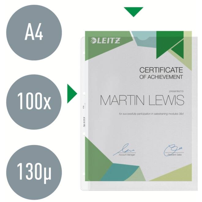 Showtas Leitz Premium met uitsnede copy safe 0.13mm PP A4 transparant 100 stuks