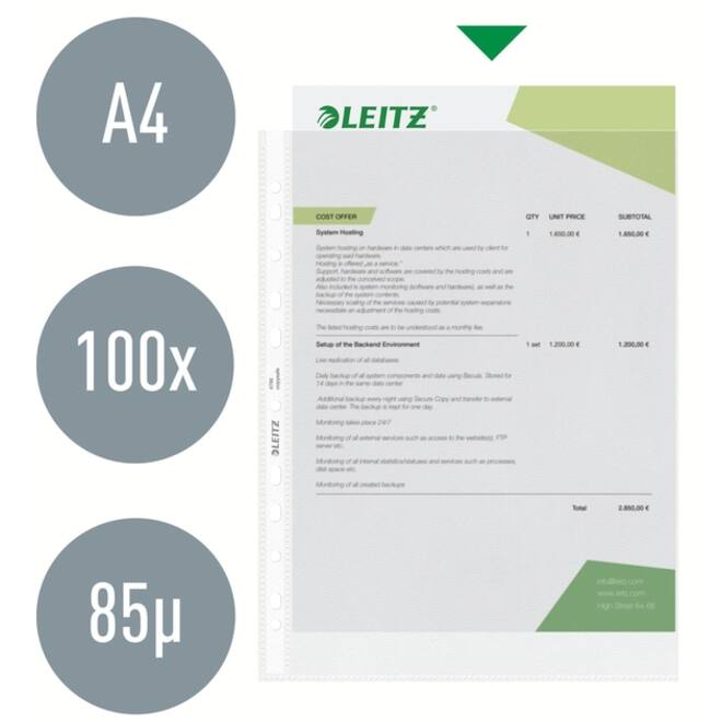 Showtas Leitz Premium standaard 11-gaats copy safe 0.085mm PP A4 transparant 100 stuks