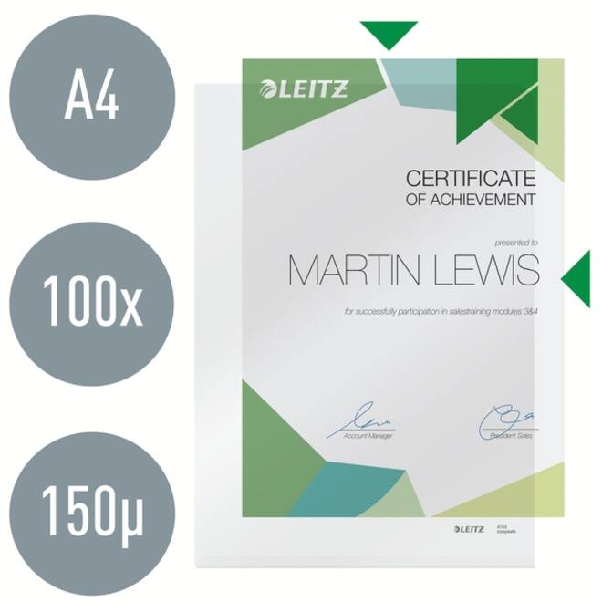 Insteekmap L-model Leitz Premium copy safe 0.15mm PVC A4 transparant 100 stuks