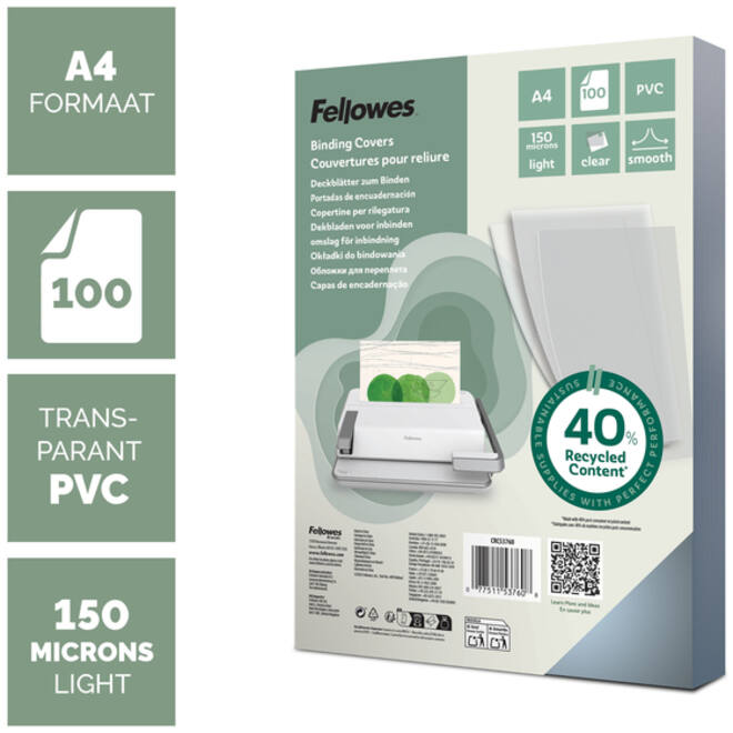 Voorblad Fellowes A4 PVC 150micron 100stuks