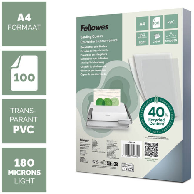 Voorblad Fellowes A4 PVC 180micron 100stuks